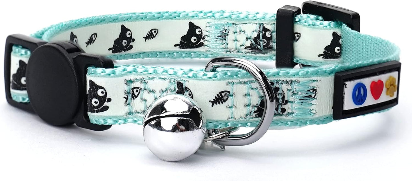 Glow in the Dark Cat Collar with Safety Buckle and Removable Bell Cat Collar Kitten Collar Cat Collar